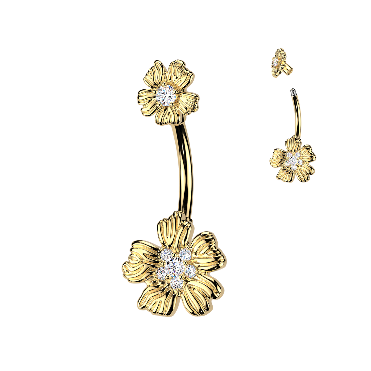 Textured Double Flower Belly Ring 14g