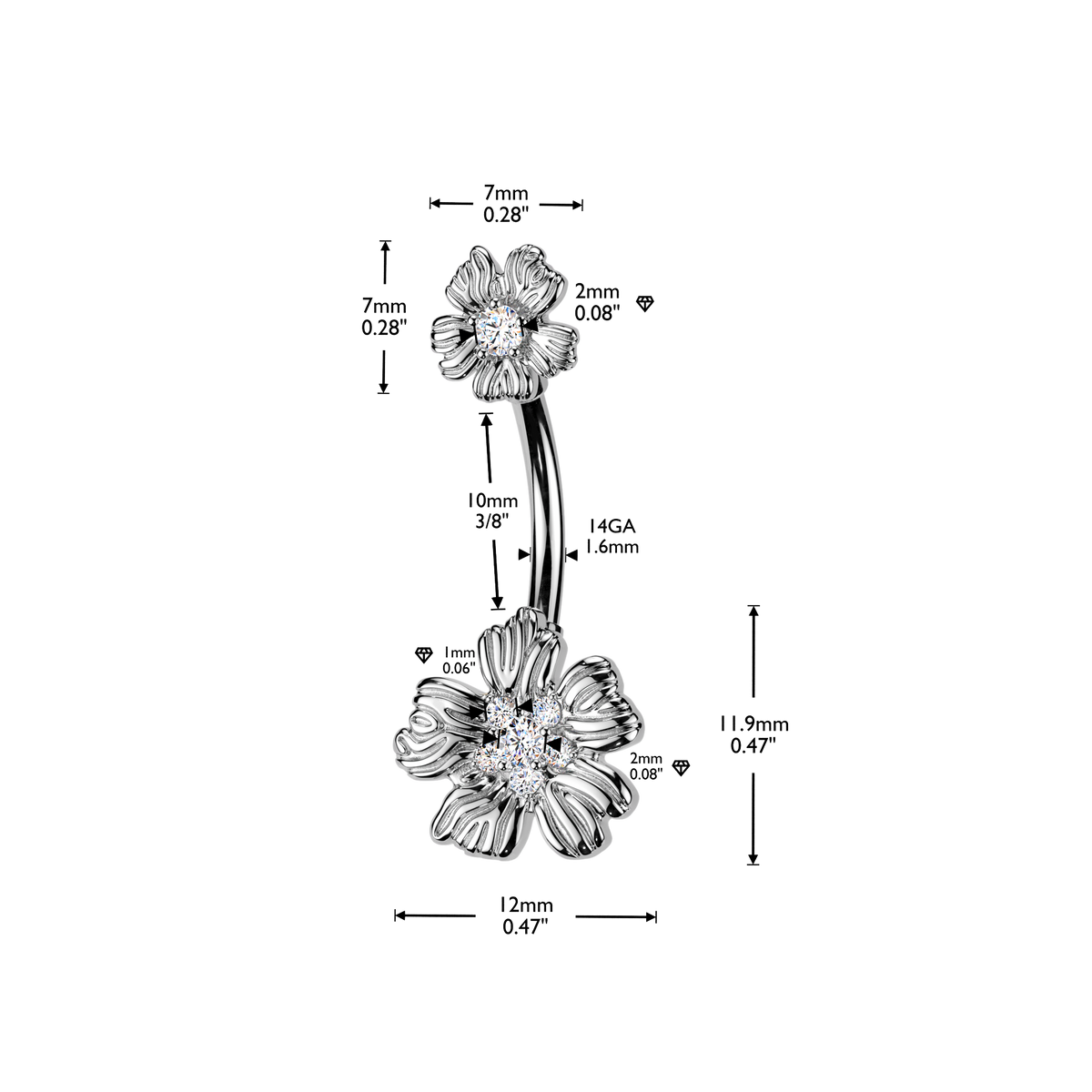 Textured Double Flower Belly Ring 14g