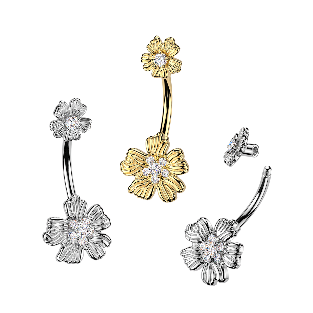 Textured Double Flower Belly Ring 14g