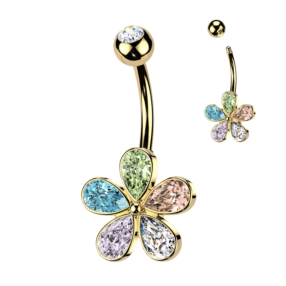 Crystal Teardrop Petal Flower Belly Ring 14g