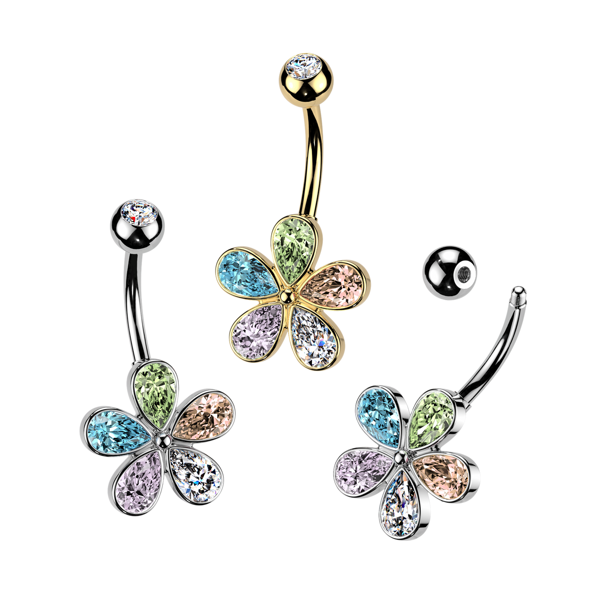 Crystal Teardrop Petal Flower Belly Ring 14g