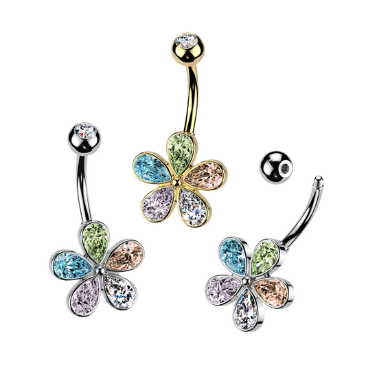 Crystal Teardrop Petal Flower Belly Ring 14g