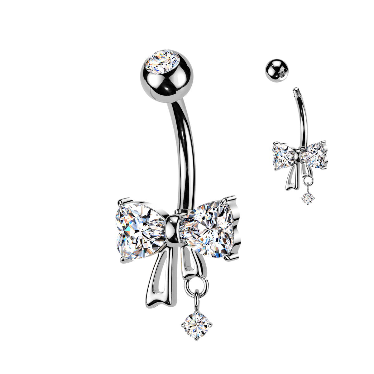 Crystal Heart Bow Belly Ring 14g