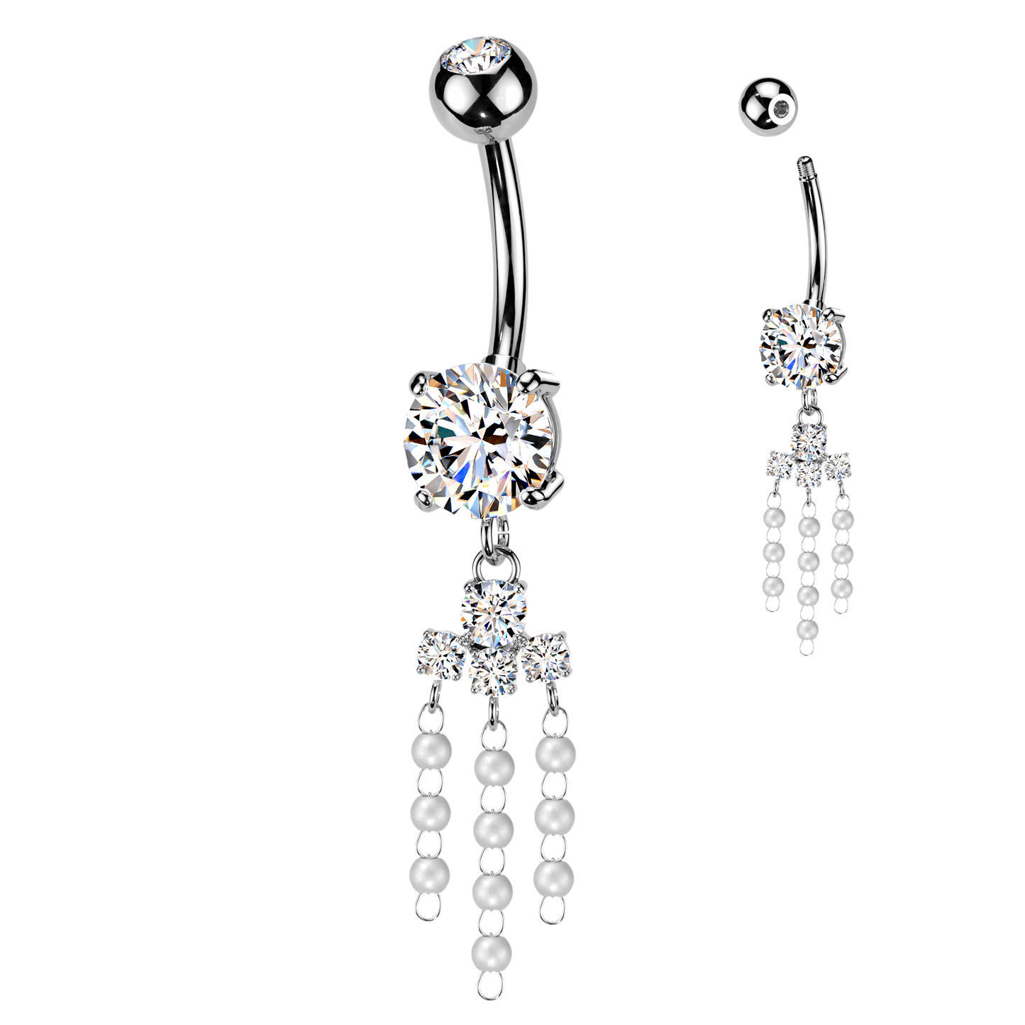 Crystal & Pearl Cascade Navel Dangle 14g