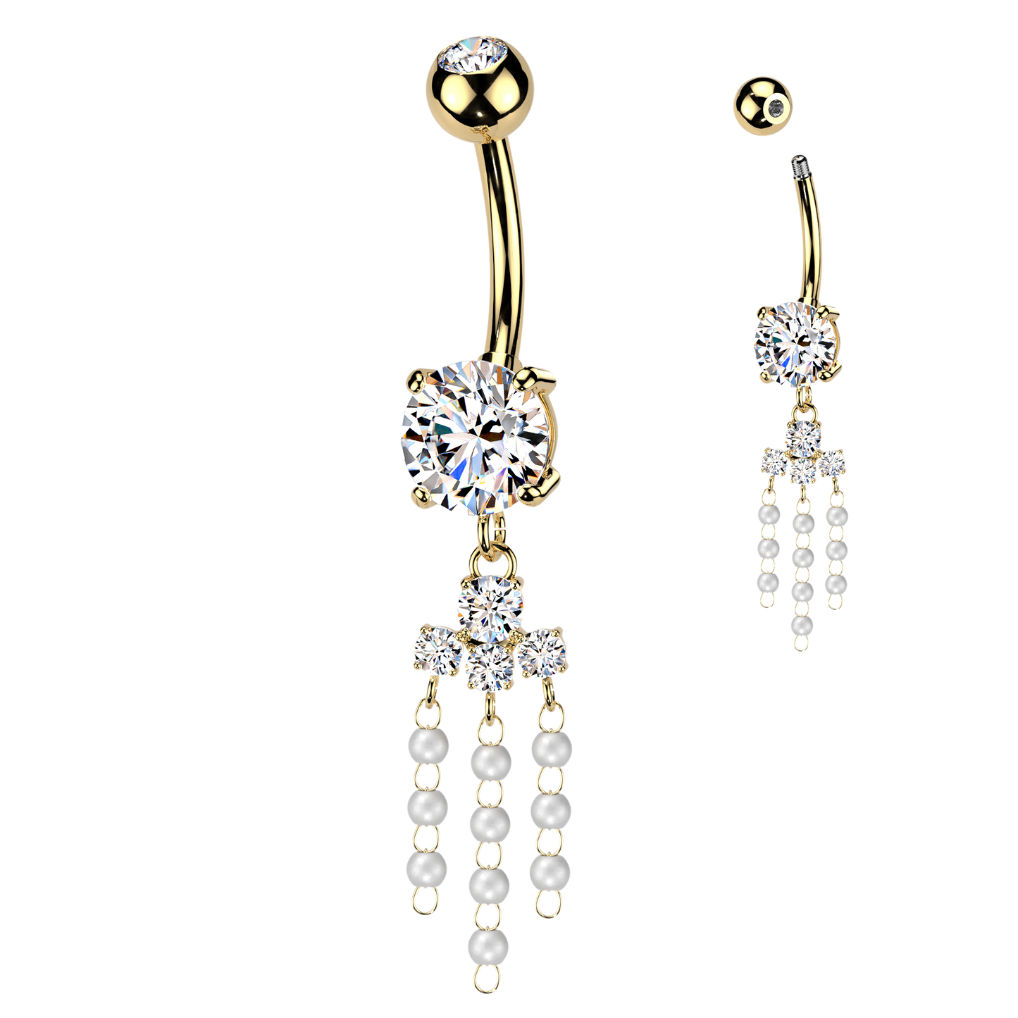 Crystal & Pearl Cascade Navel Dangle 14g