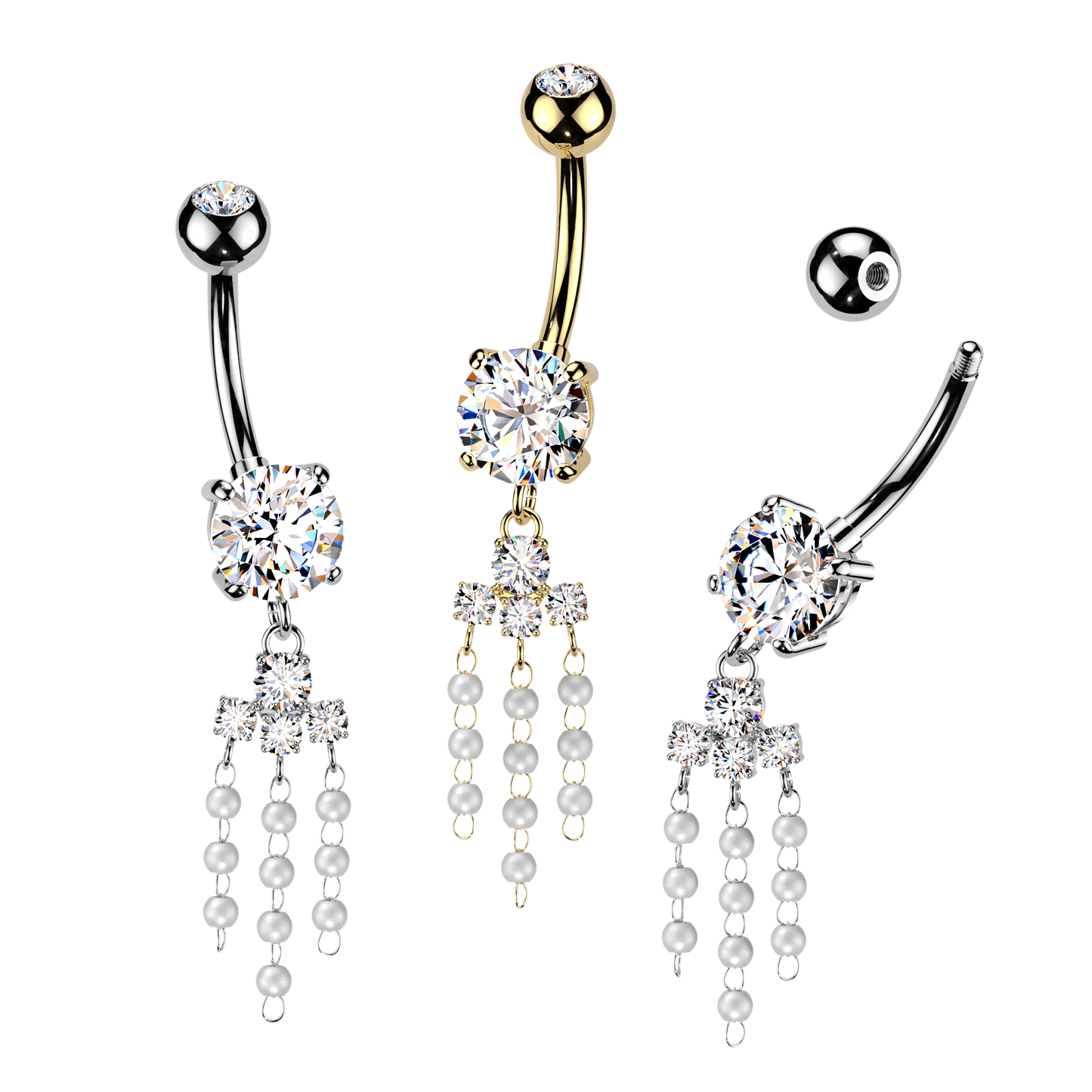 Crystal & Pearl Cascade Navel Dangle 14g