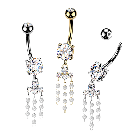 Crystal & Pearl Cascade Navel Dangle 14g