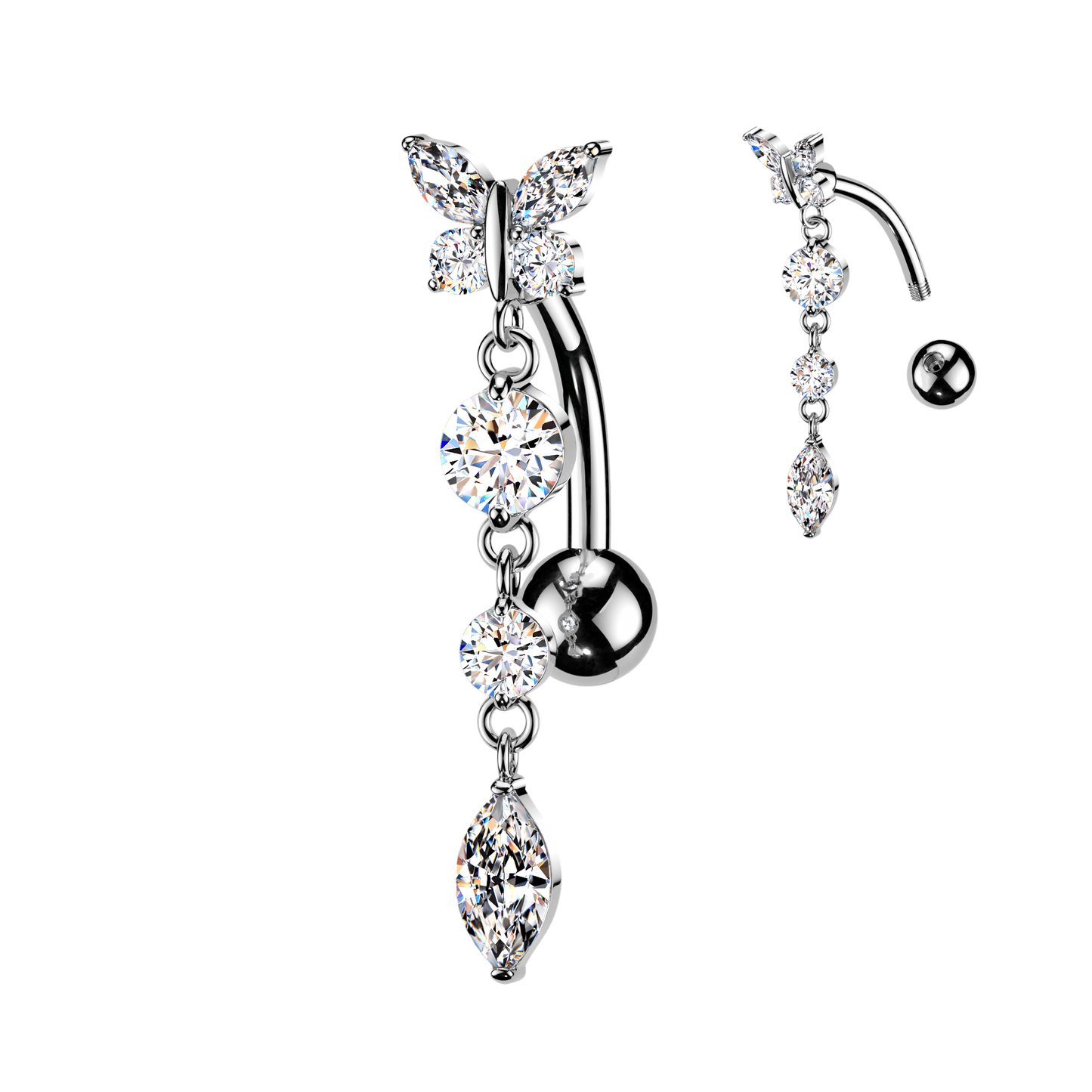 Butterfly Crystal Drop Inverted Navel Dangle 14g