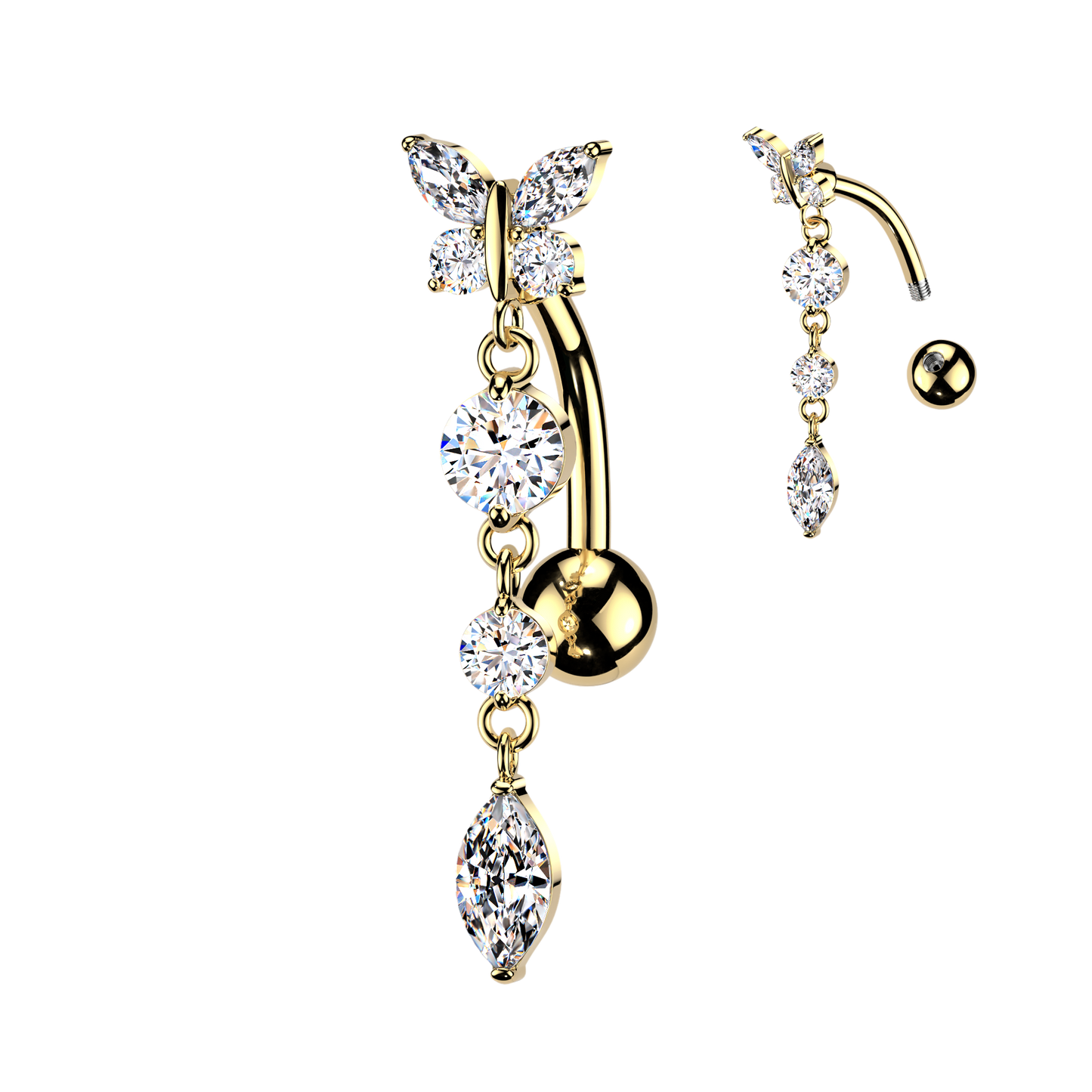 Butterfly Crystal Drop Inverted Navel Dangle 14g