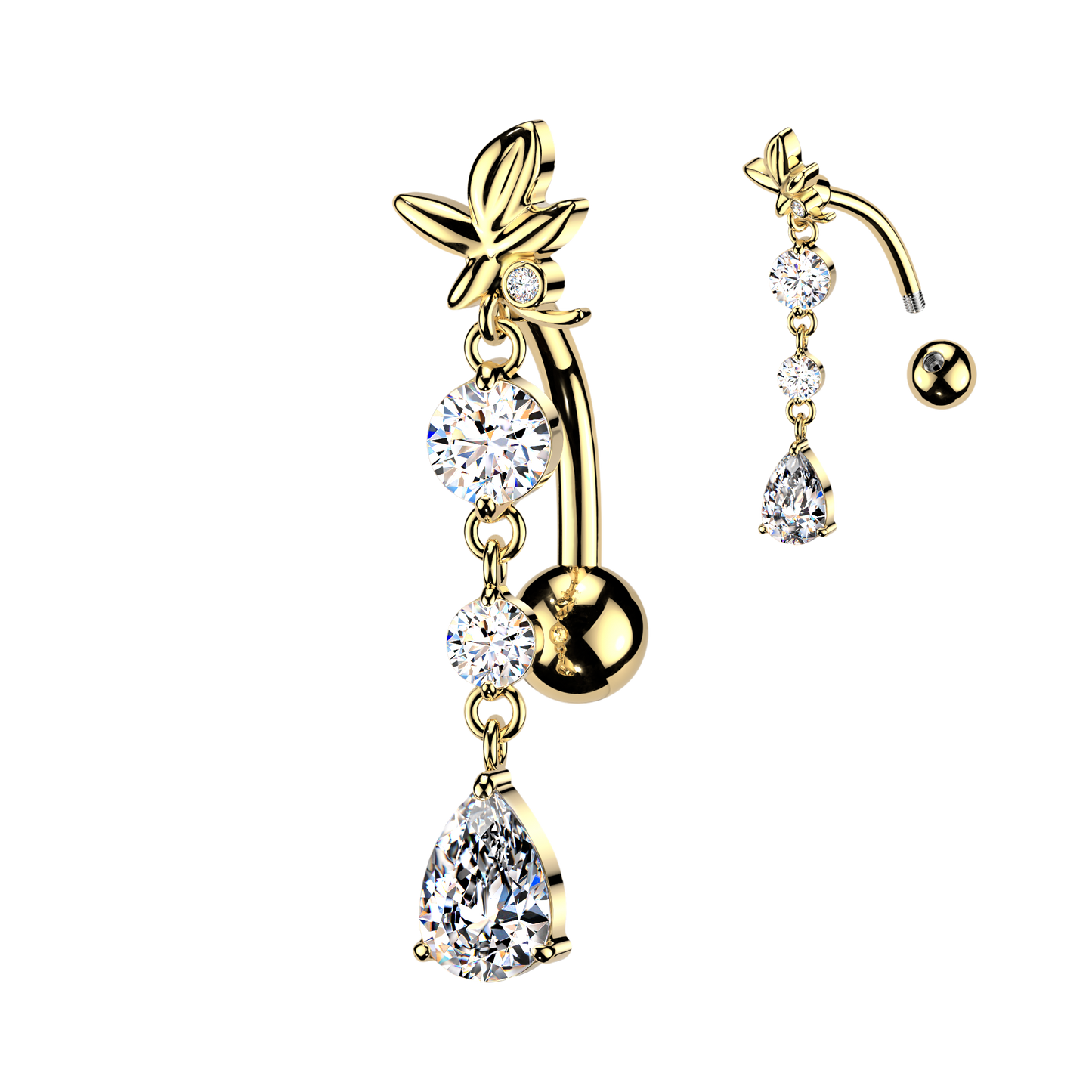 Bloom Crystal Drop Inverted Navel Dangle 14g