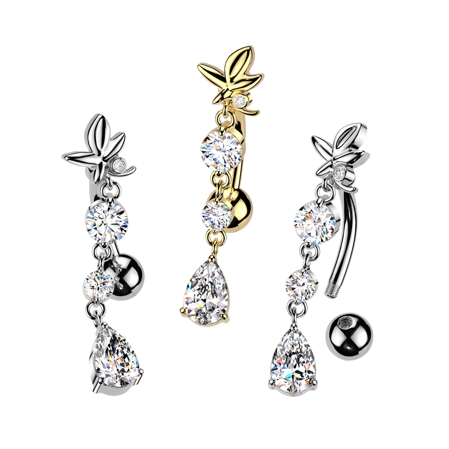 Bloom Crystal Drop Inverted Navel Dangle 14g
