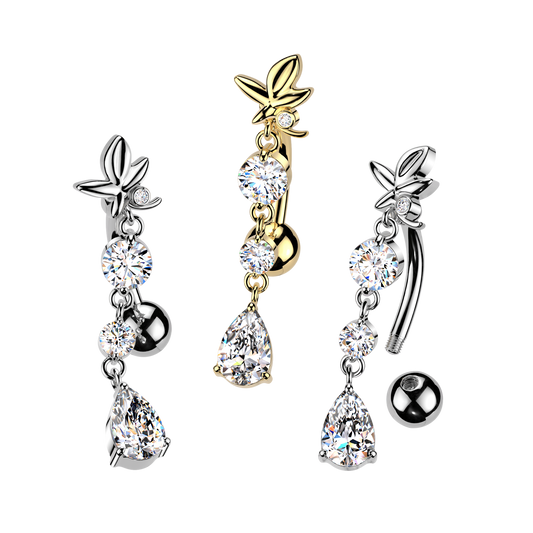 Bloom Crystal Drop Inverted Navel Dangle 14g