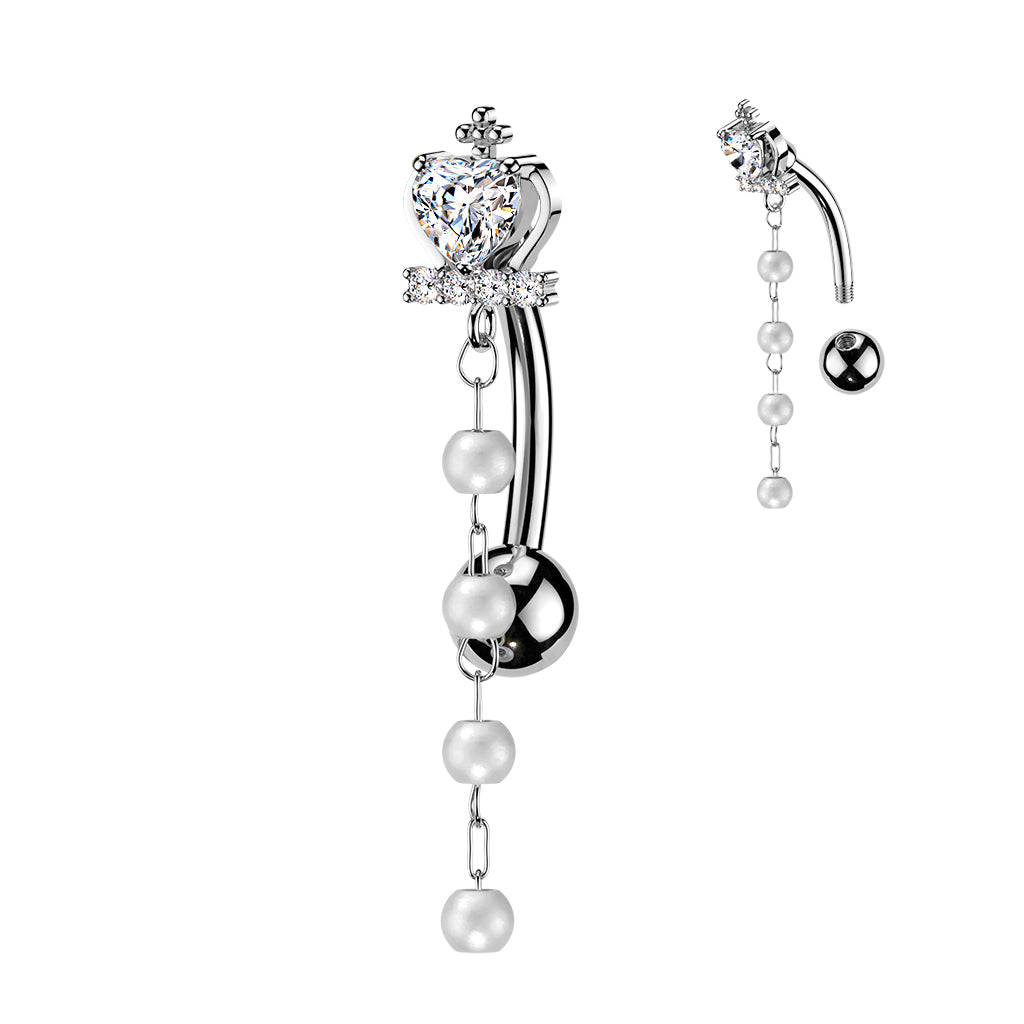 Majestic Heart Pearl Drop Inverted Navel Dangle 14g