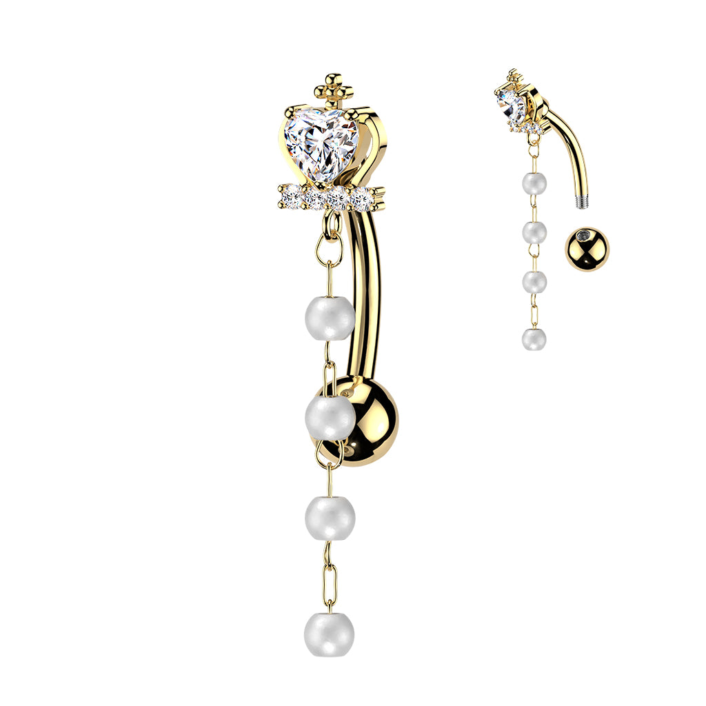 Majestic Heart Pearl Drop Inverted Navel Dangle 14g