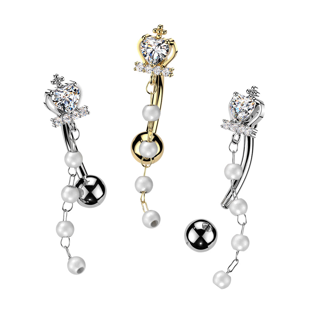 Majestic Heart Pearl Drop Inverted Navel Dangle 14g