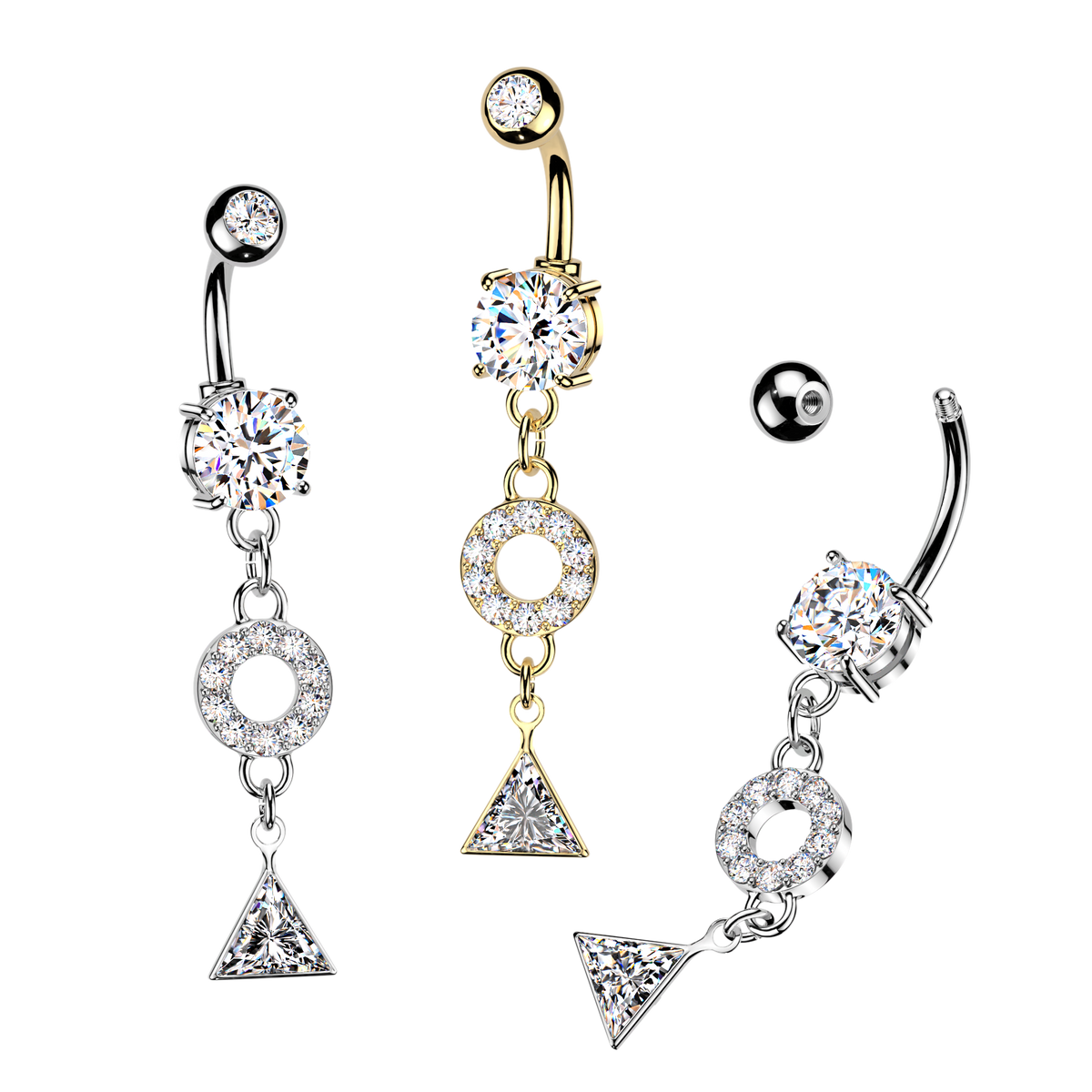 Geometric Halo & Trillion Crystal Belly Dangle 14g