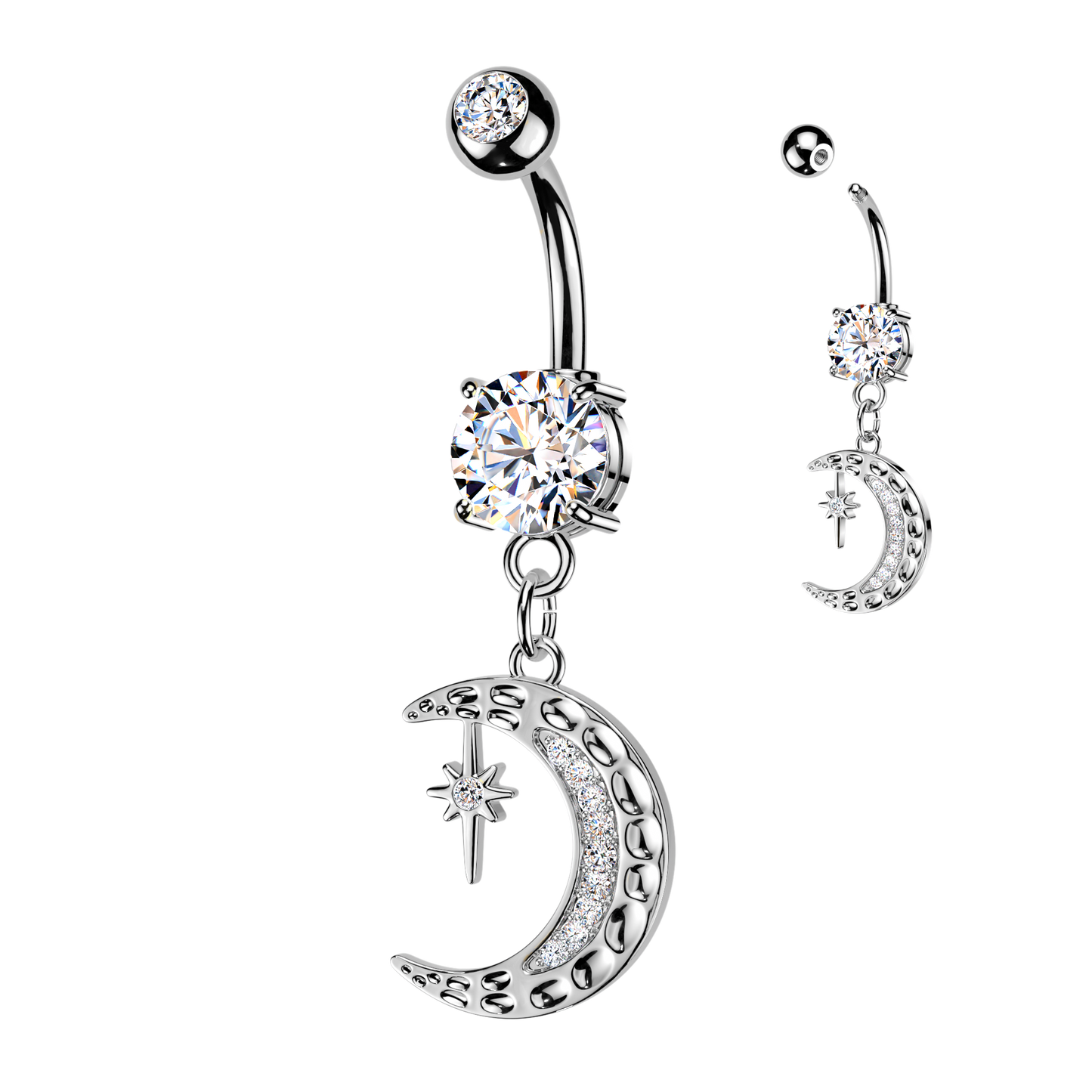 Crescent Moon + Star Navel Dangle 14g
