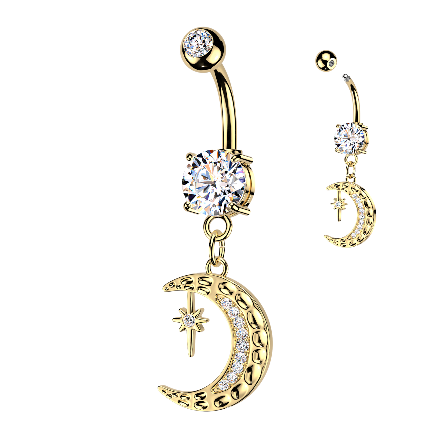 Crescent Moon + Star Navel Dangle 14g