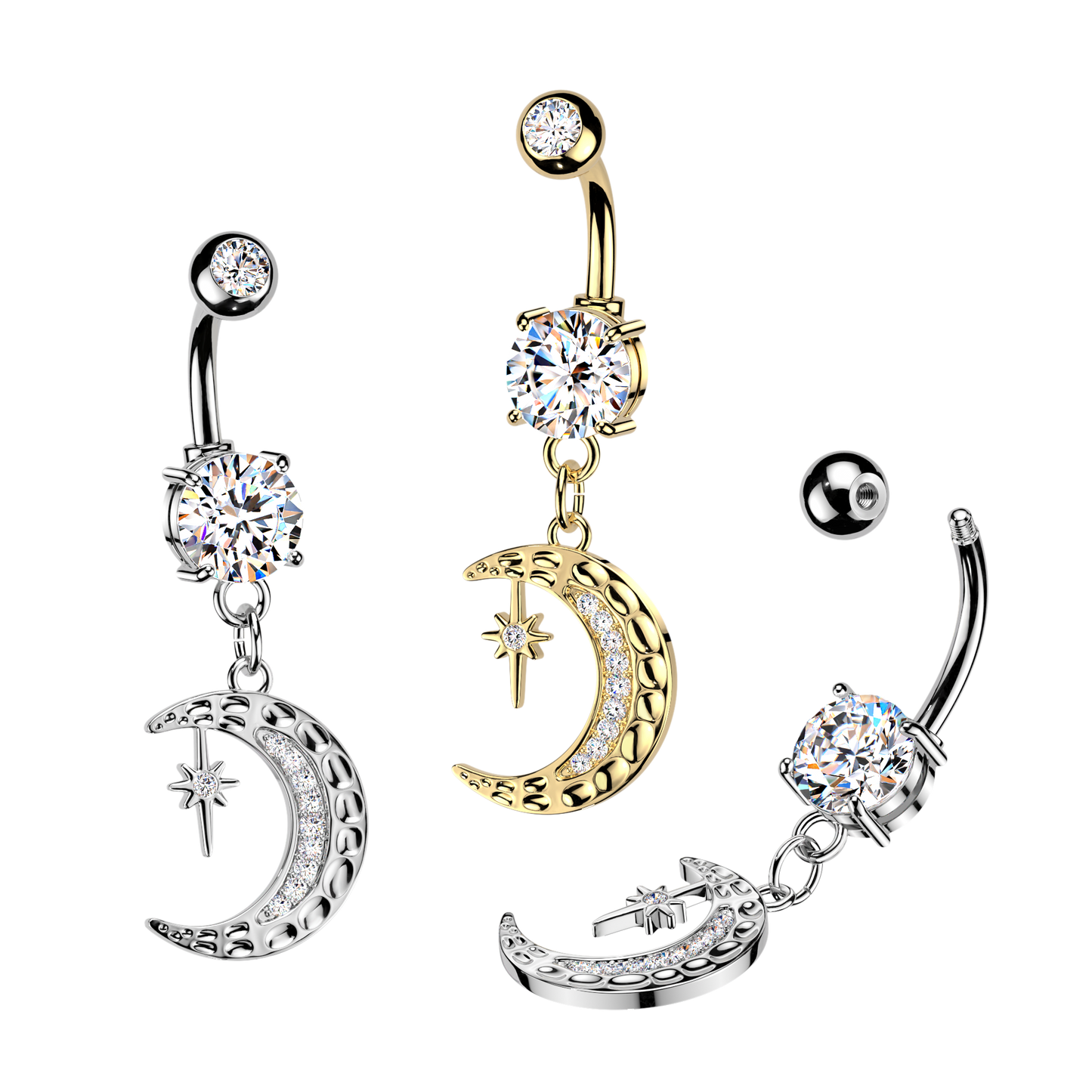 Crescent Moon + Star Navel Dangle 14g