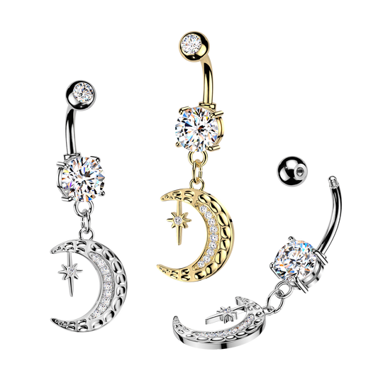 Crescent Moon + Star Navel Dangle 14g