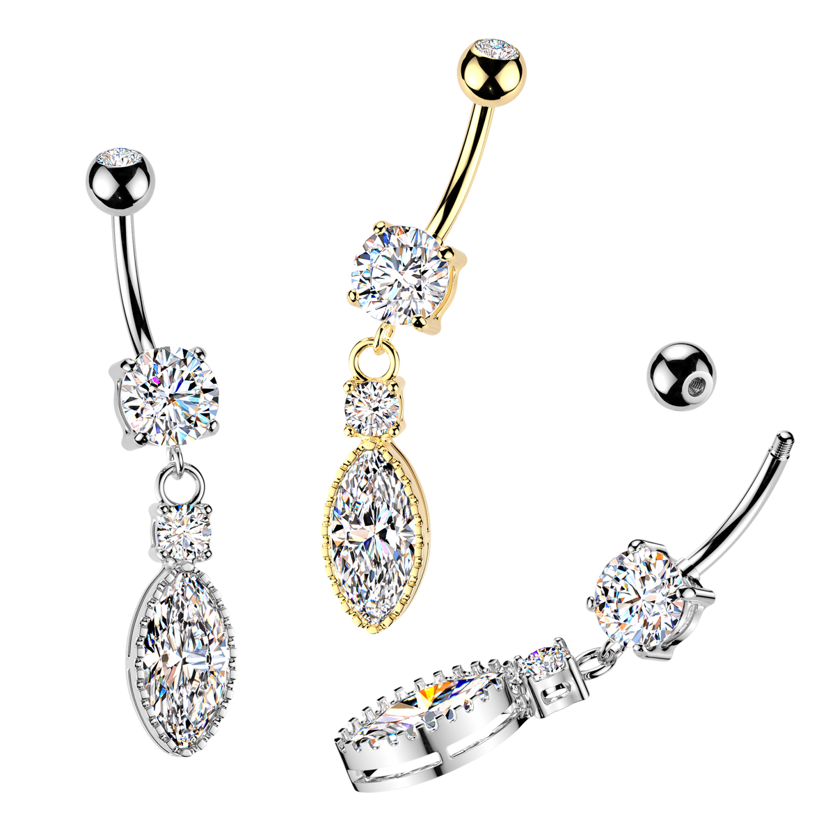 Crystal Marquise Drop Belly Dangle 14g