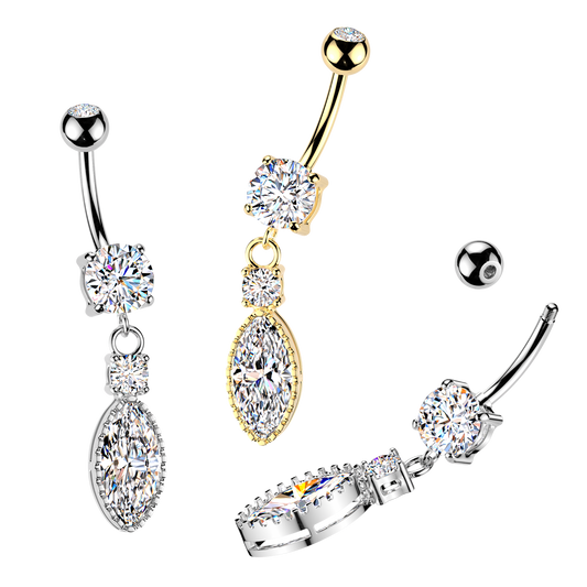 Crystal Marquise Drop Belly Dangle 14g