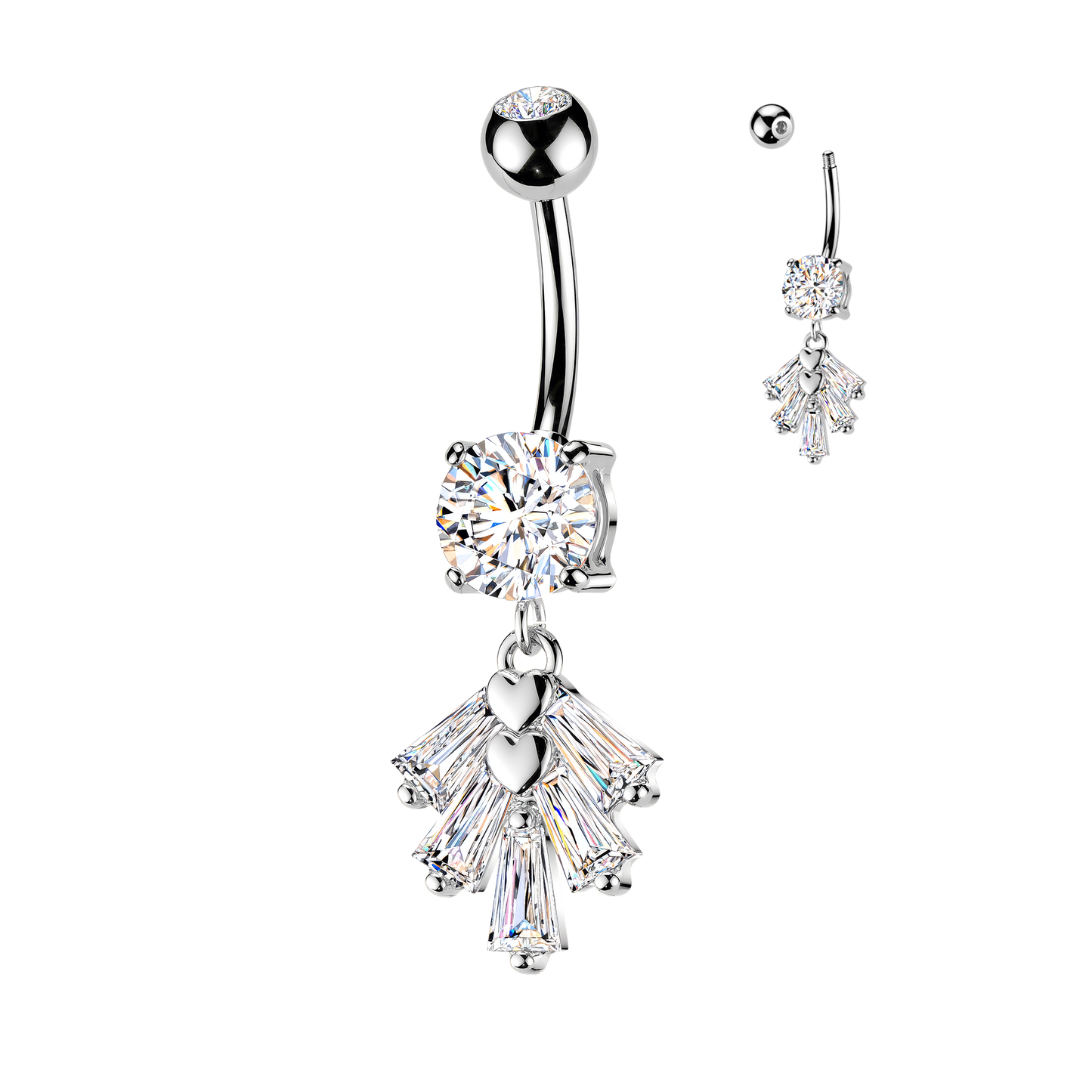 Heart + Baguette Fan Navel Dangle 14g
