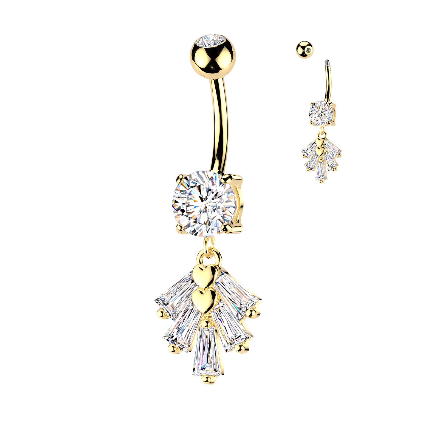 Heart + Baguette Fan Navel Dangle 14g