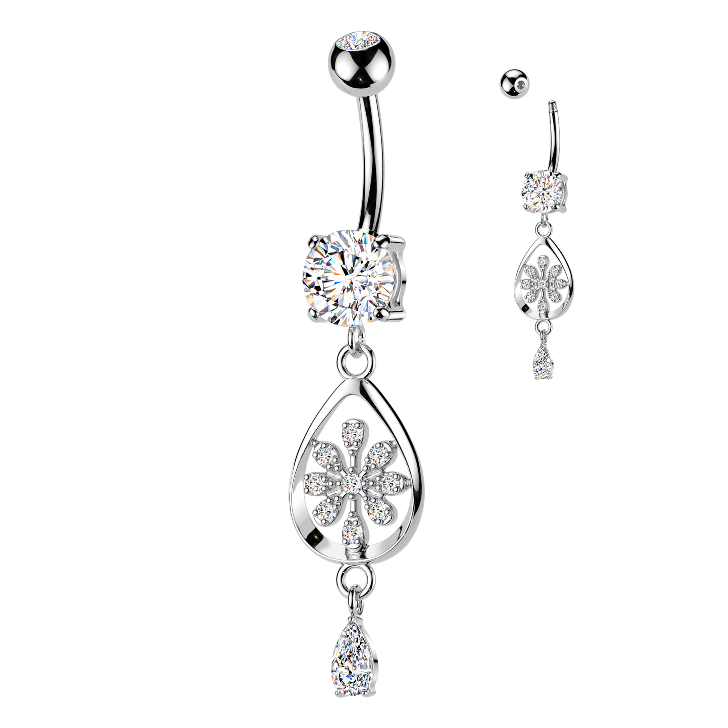 Flower Frame Teardrop Navel Dangle 14g