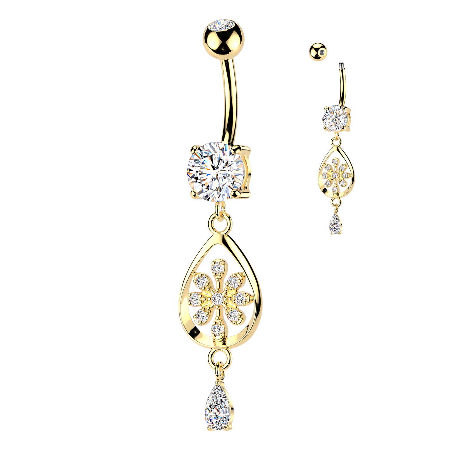 Flower Frame Teardrop Navel Dangle 14g