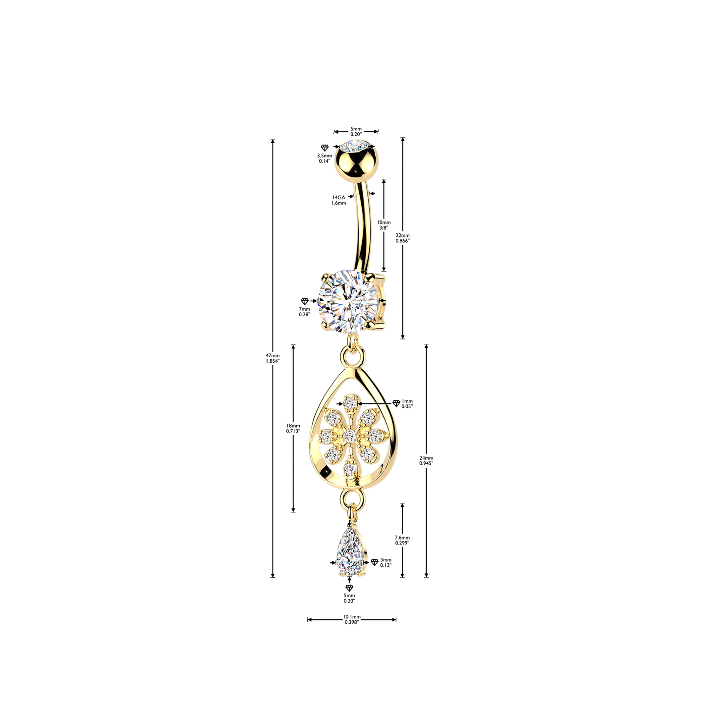 Flower Frame Teardrop Navel Dangle 14g
