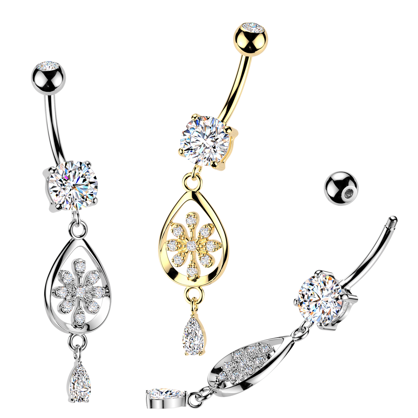 Flower Frame Teardrop Navel Dangle 14g