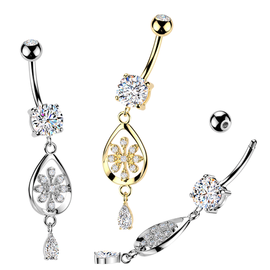 Flower Frame Teardrop Navel Dangle 14g