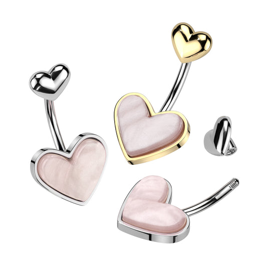 Rounded Heart Navel Barbell 14g