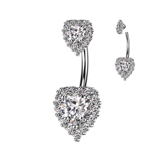 PREMIUM Bejeweled Crystal Heart Navel Barbell 14g