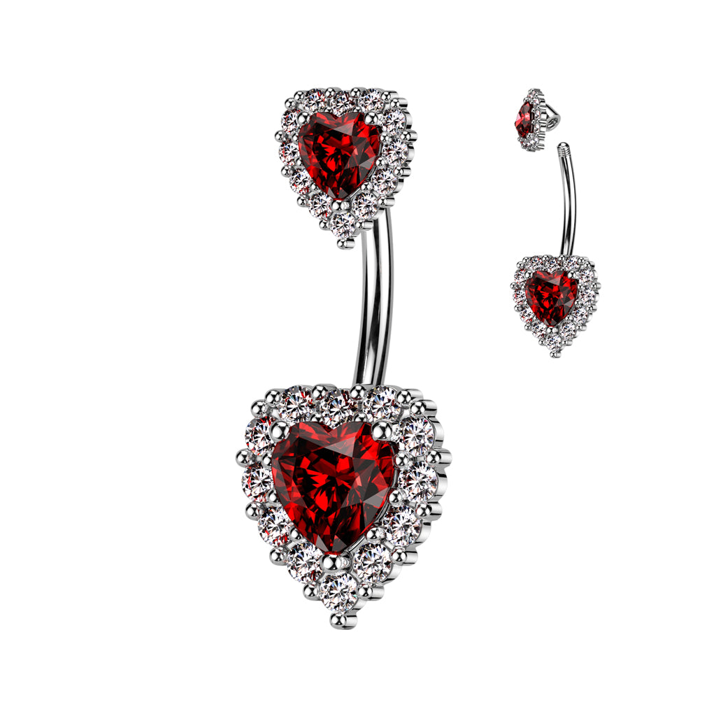 PREMIUM Bejeweled Crystal Heart Navel Barbell 14g