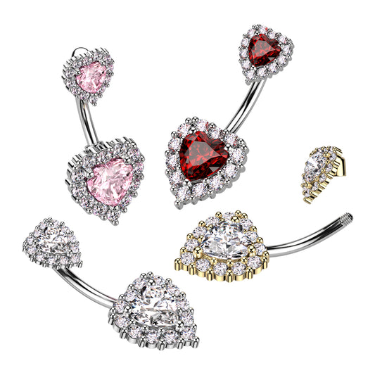 Bejeweled Crystal Heart Navel Barbell 14g