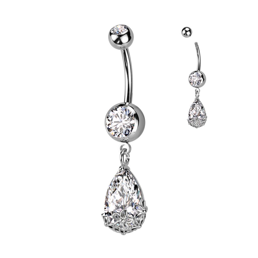 Filigree Floral Teardrop Belly Dangle 14g