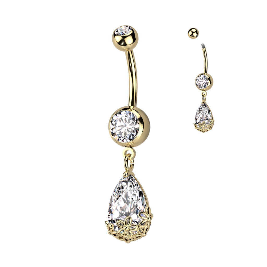 Filigree Floral Teardrop Belly Dangle 14g