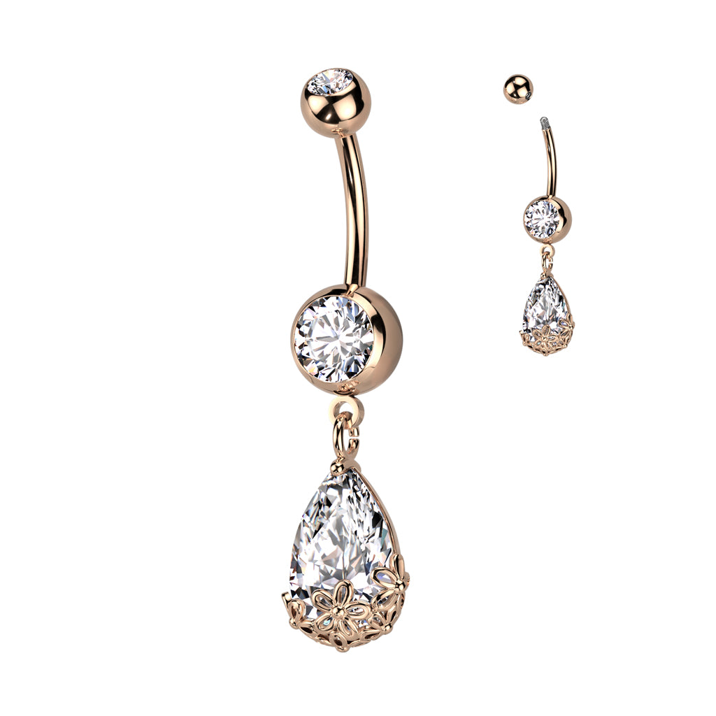 Filigree Floral Teardrop Belly Dangle 14g