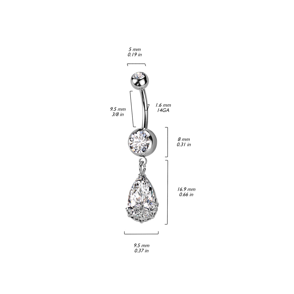 Filigree Floral Teardrop Belly Dangle 14g