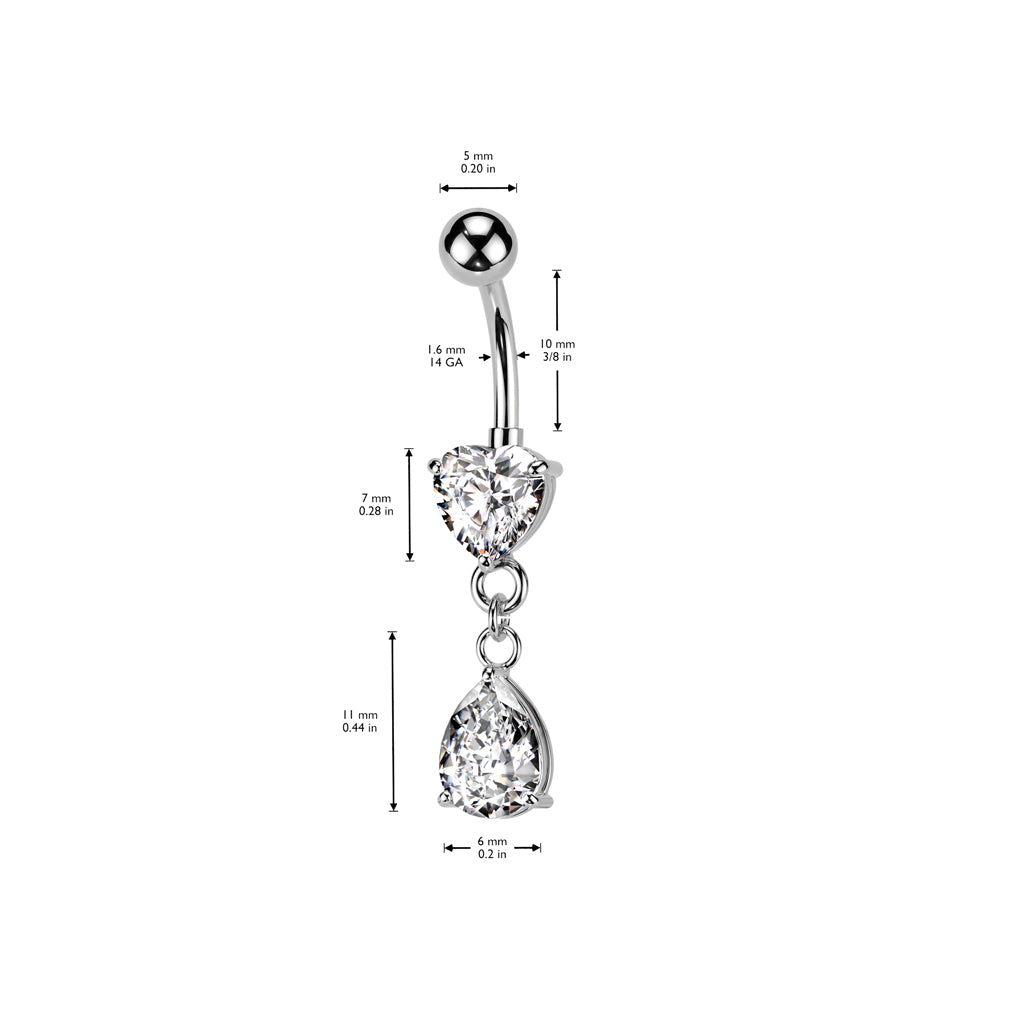Crystal Heart & Teardrop Belly Dangle 14g