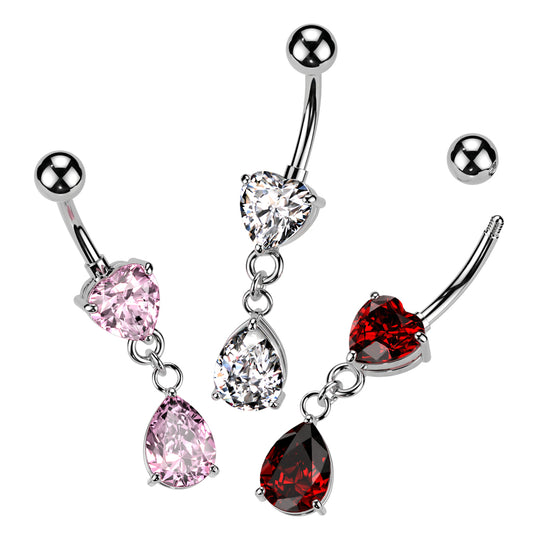 Crystal Heart & Teardrop Belly Dangle 14g