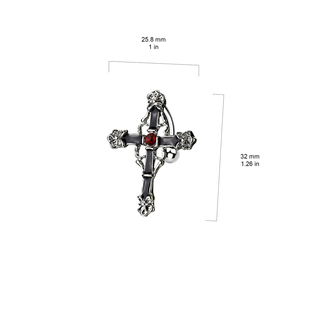 Black Gothic Cross Inverted Belly Ring 14g