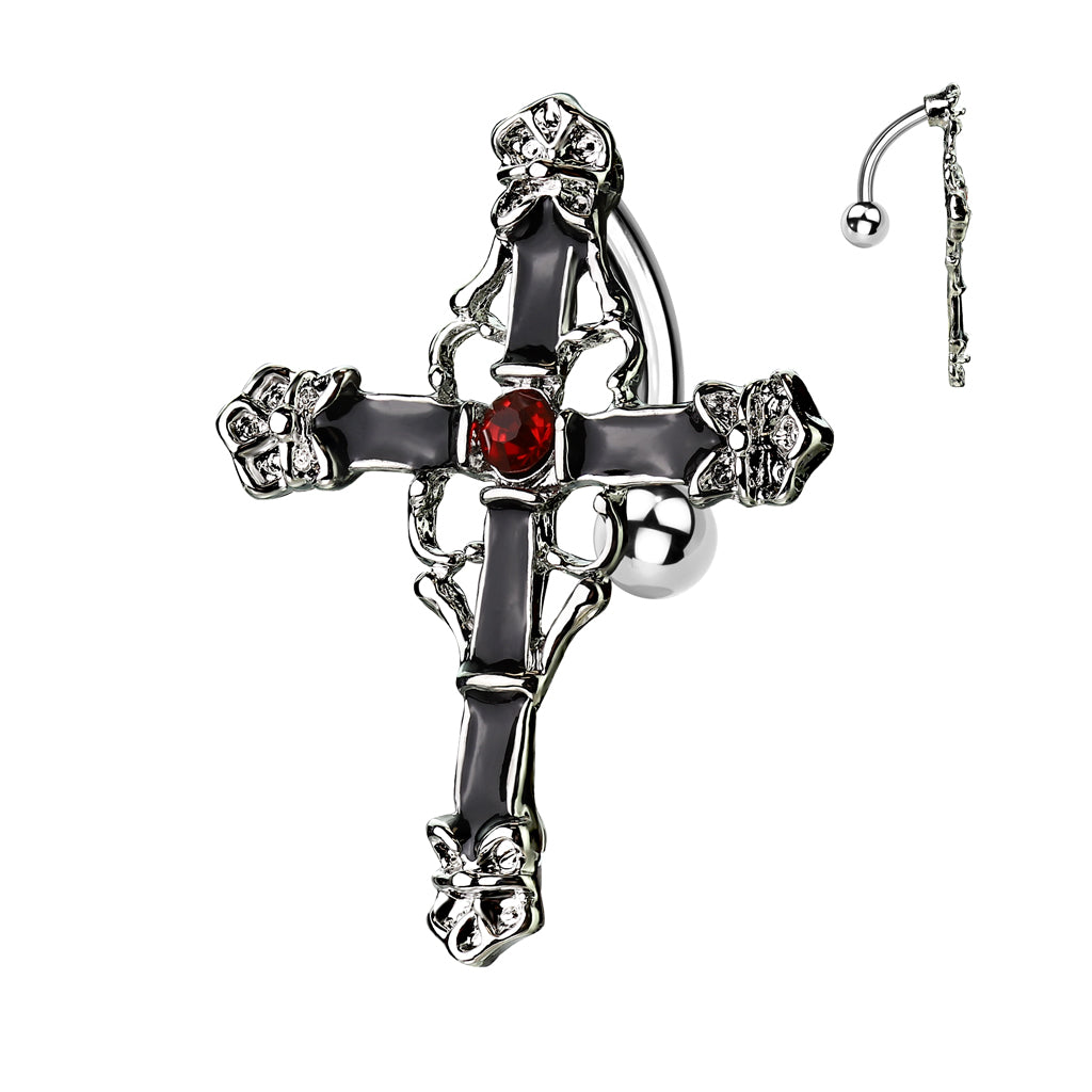 Black Gothic Cross Inverted Belly Ring 14g