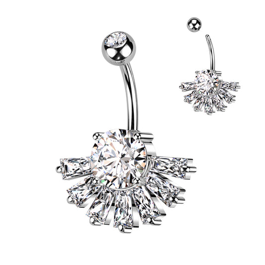 PREMIUM Flared Claw-Set Crystal Navel Barbell 14g