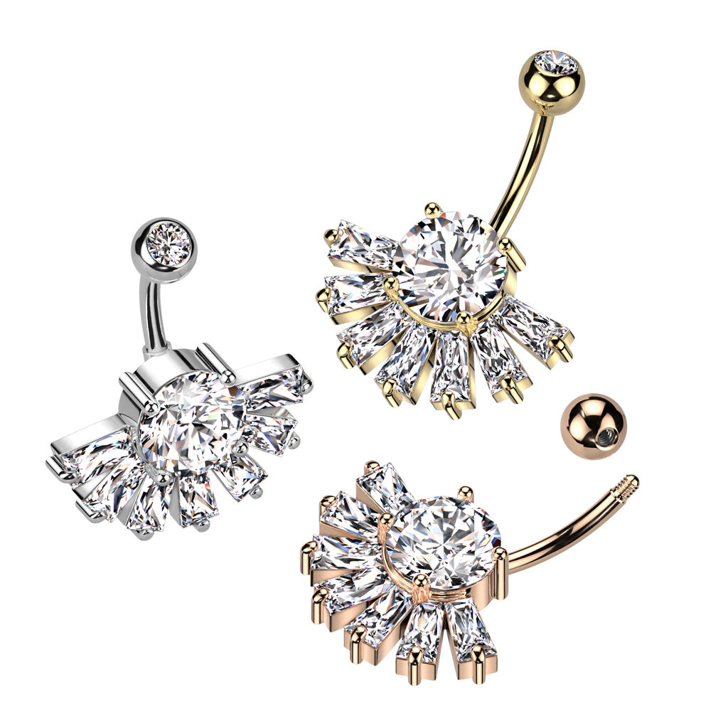 PREMIUM Flared Claw-Set Crystal Navel Barbell 14g