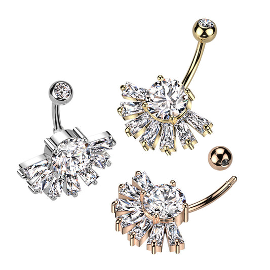 Flared Claw-Set Crystal Navel Barbell 14g