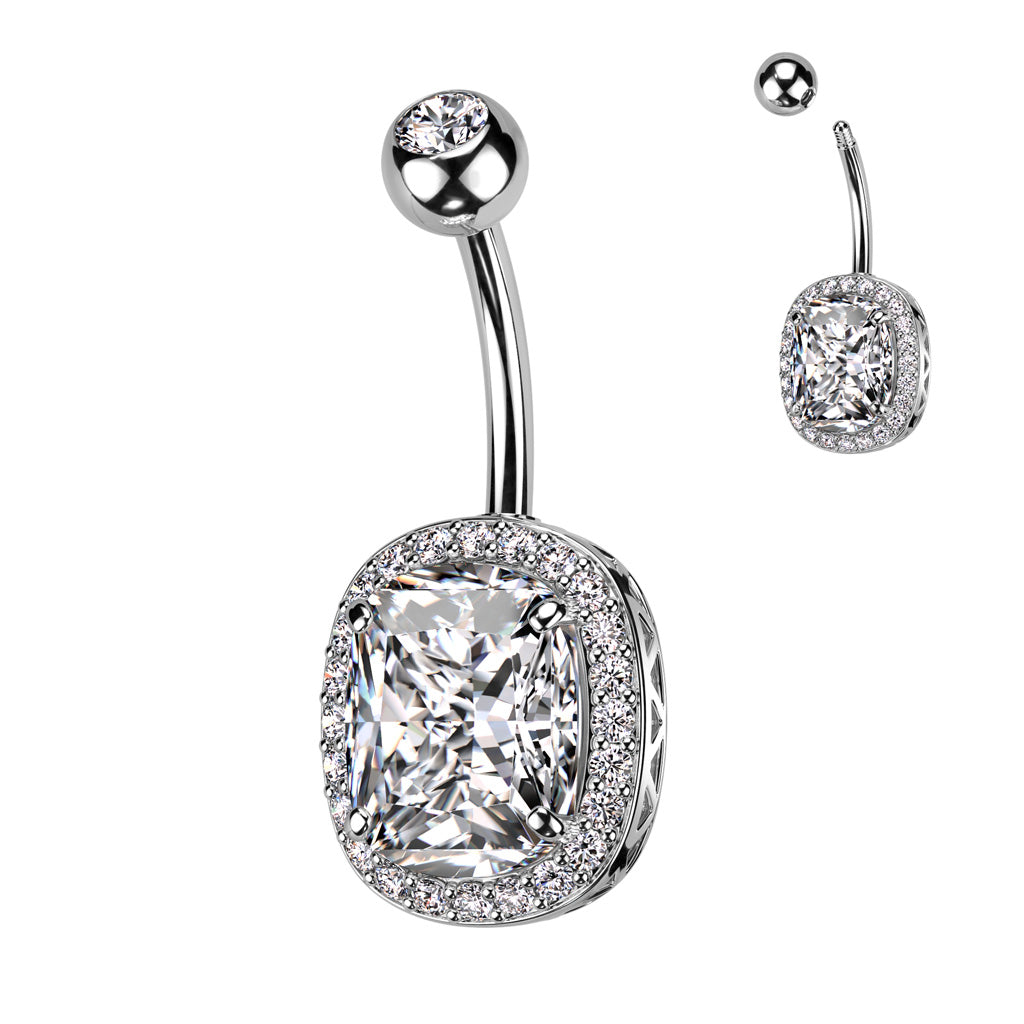 Radiant-Cut Crystal Halo Belly Ring 14g