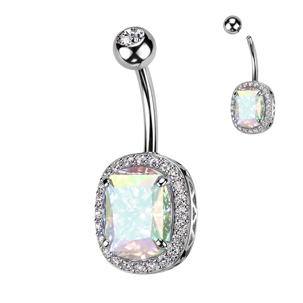 Radiant-Cut Crystal Halo Belly Ring 14g